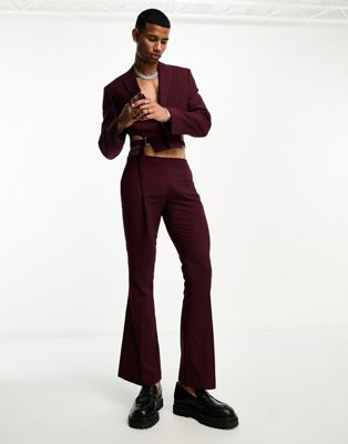 ASOS DESIGN low rise flare suit trouser in burgundy - ASOS Price Checker