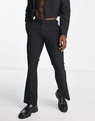 ASOS DESIGN low rise flare suit trousers in black
