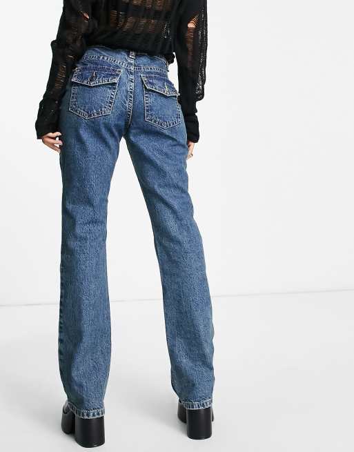 Blue Denim Western Pocket Flare Jeans ‐ Phix