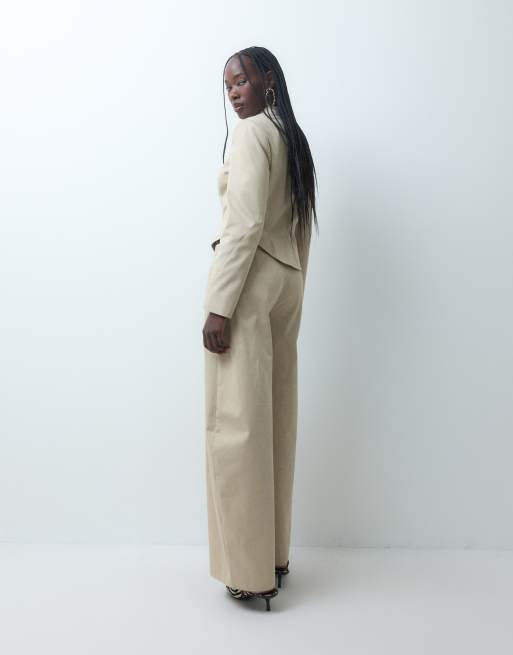 ASOS DESIGN low rise horseshoe leg trouser in co ord stone, 2 of 9