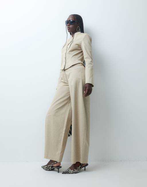 ASOS DESIGN low rise horseshoe leg trouser in co ord stone, 4 of 9