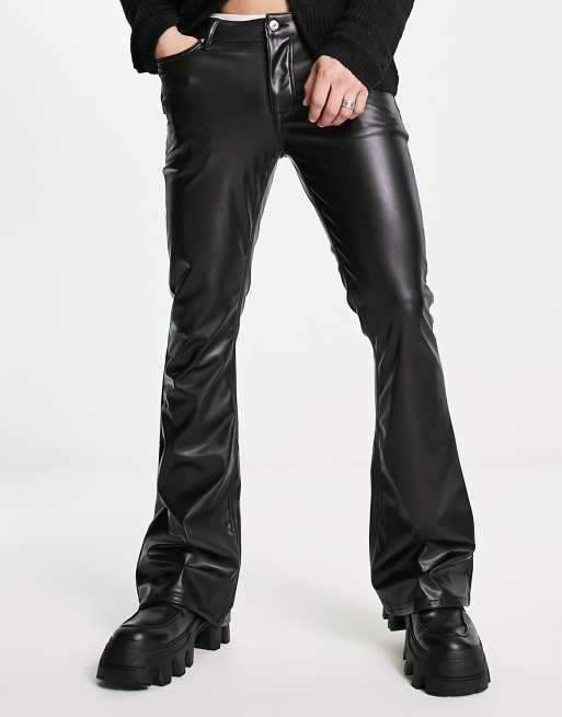 Asos Design Low Rise Jean In Black Leather Look 