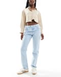 [ASOS DESIGN] ASOS DESIGN low rise jeans in stud fastening in bleach-Blue 12 Blue