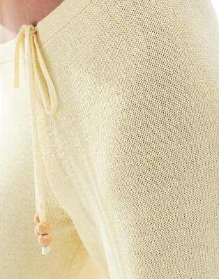 Asos Design Low Rise Knit Pants With Beads In Yellow
