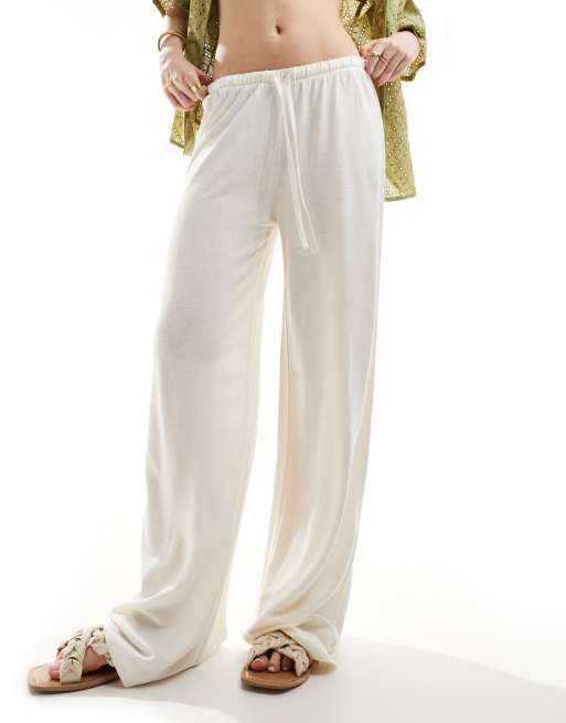 ASOS DESIGN low rise linen look pants in cream