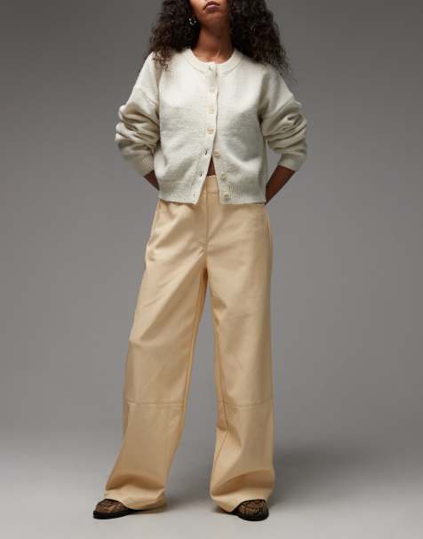 ASOS DESIGN low rise mansy faux leather trousers in buttermilk - view 1