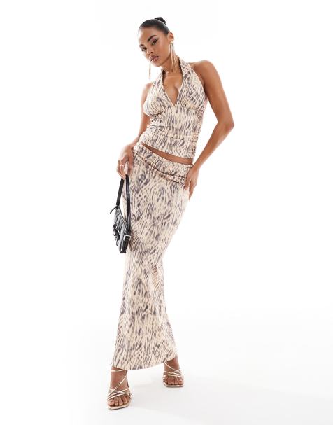 ASOS DESIGN low rise maxi skirt co ord in natural print - view 1