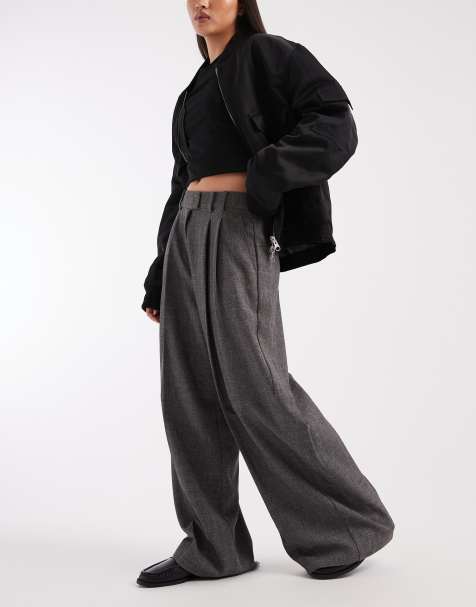 ASOS DESIGN low rise mensy trousers in charcoal check - view 1