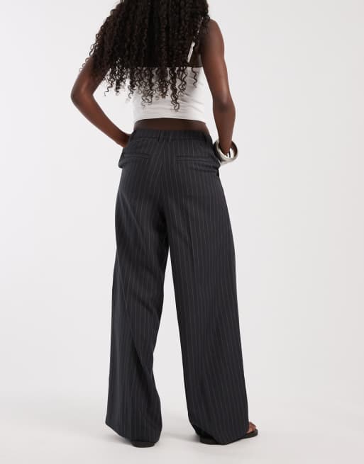 ASOS DESIGN low rise mensy trousers in charcoal pinstripe, 5 of 5