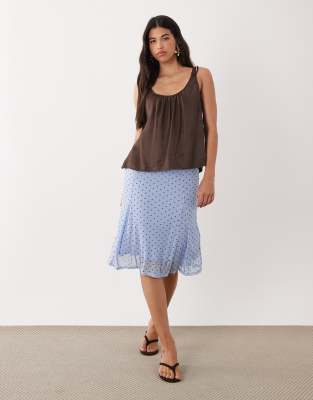 ASOS DESIGN low rise mesh midi pencil skirt co-ord with godets in blue polka dot print