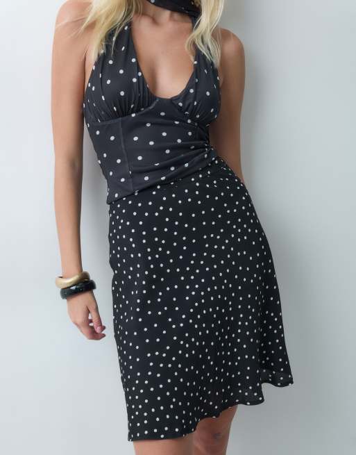 ASOS DESIGN low rise mesh midi pencil skirt with godets in mono polka dot print, 2 of 5