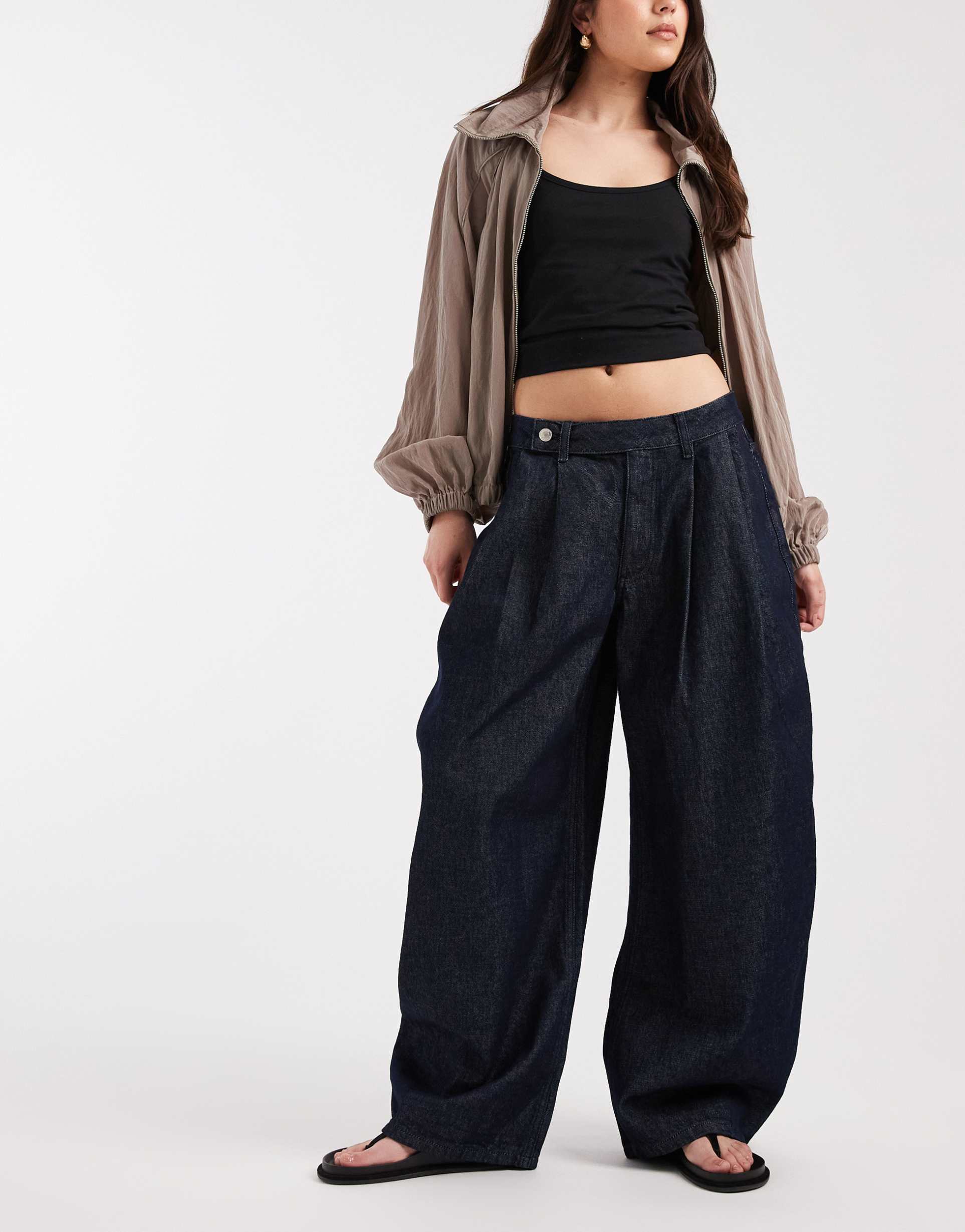 asos design low rise oversized horseshoe jeans in blue rinse