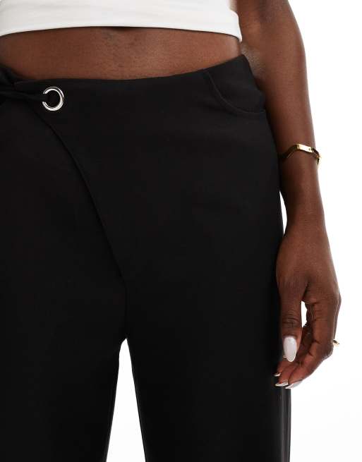 ASOS DESIGN low rise pants with eyelet tie waist detail in black