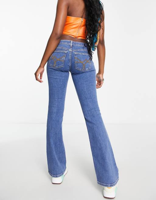 ASOS DESIGN lift and contour power stretch flared jeans in brightwash