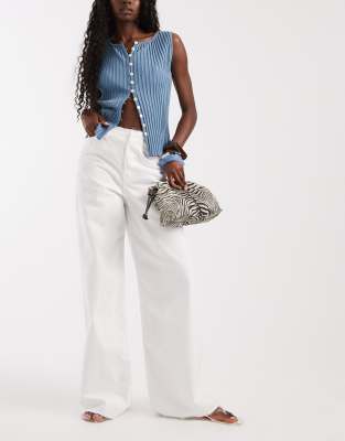 Asos Design Low Rise Raw Waistband Straight Leg Jeans In Blue