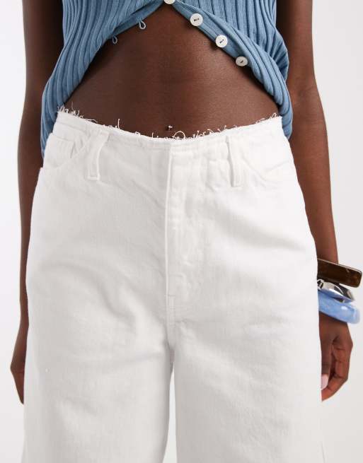 ASOS DESIGN low rise raw waistband straight leg jeans in white, 4 of 5