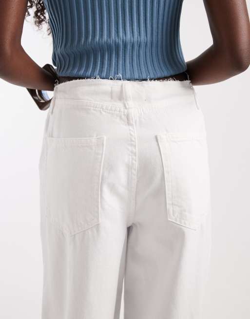 ASOS DESIGN low rise raw waistband straight leg jeans in white, 5 of 5