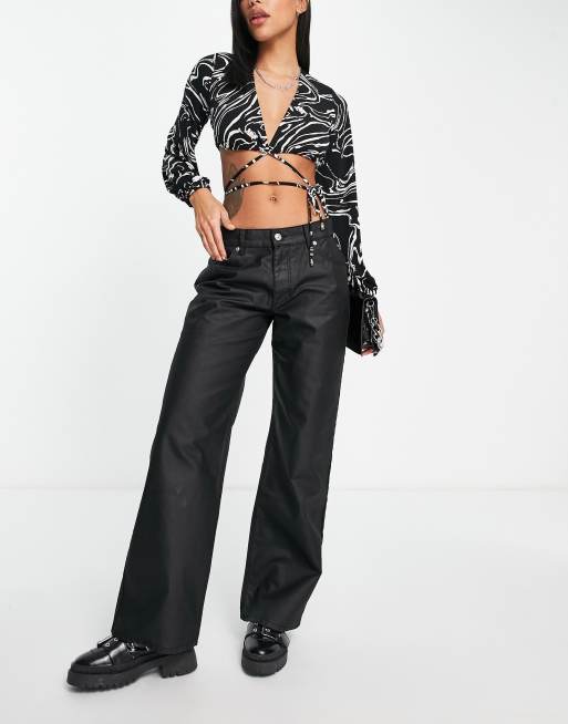 ASOS DESIGN low rise ‘relaxed’ dad jeans in coated black