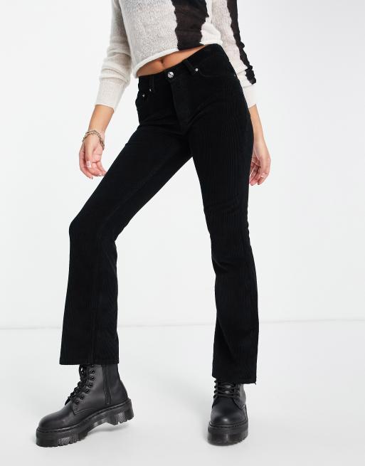 ASOS DESIGN low rise flare pants with strap detail and ruched waist in black  - ShopStyle Wide-Leg Trousers