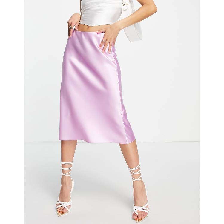 スカート MIUMIU LILAC SATIN SKIRT Feather-trimmed satin midi skirt in purple - Miu Miu | Mytheresa