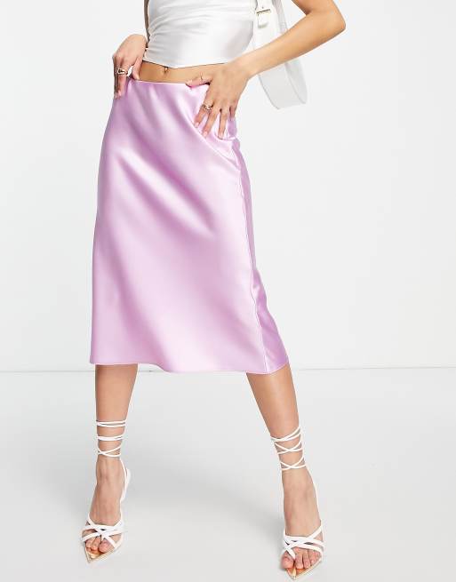 ASOS DESIGN low rise satin bias midi skirt in lilac