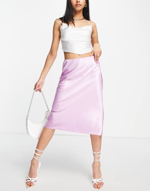 ASOS DESIGN low rise satin bias midi skirt in lilac, 4 of 4