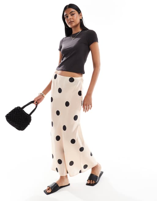 ASOS DESIGN low rise satin maxi skirt in polka dot