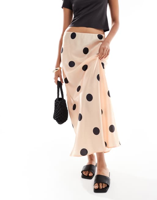 ASOS DESIGN low rise satin maxi skirt in polka dot, 3 of 5