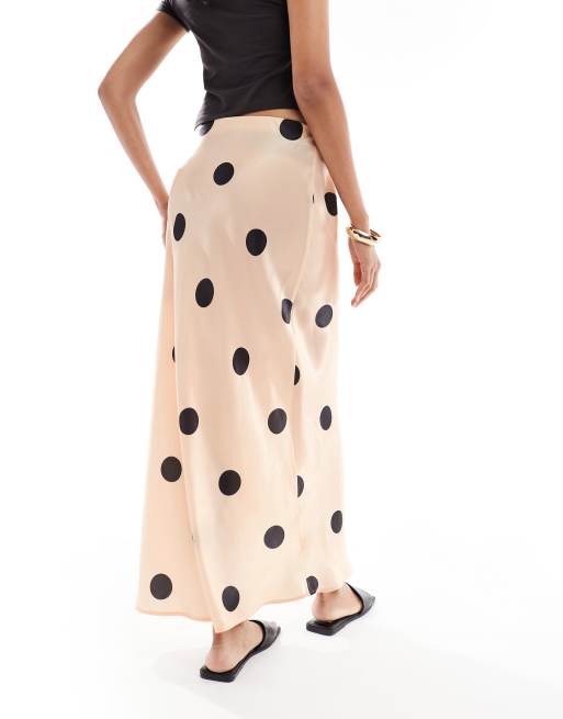 ASOS DESIGN low rise satin maxi skirt in polka dot, 4 of 5