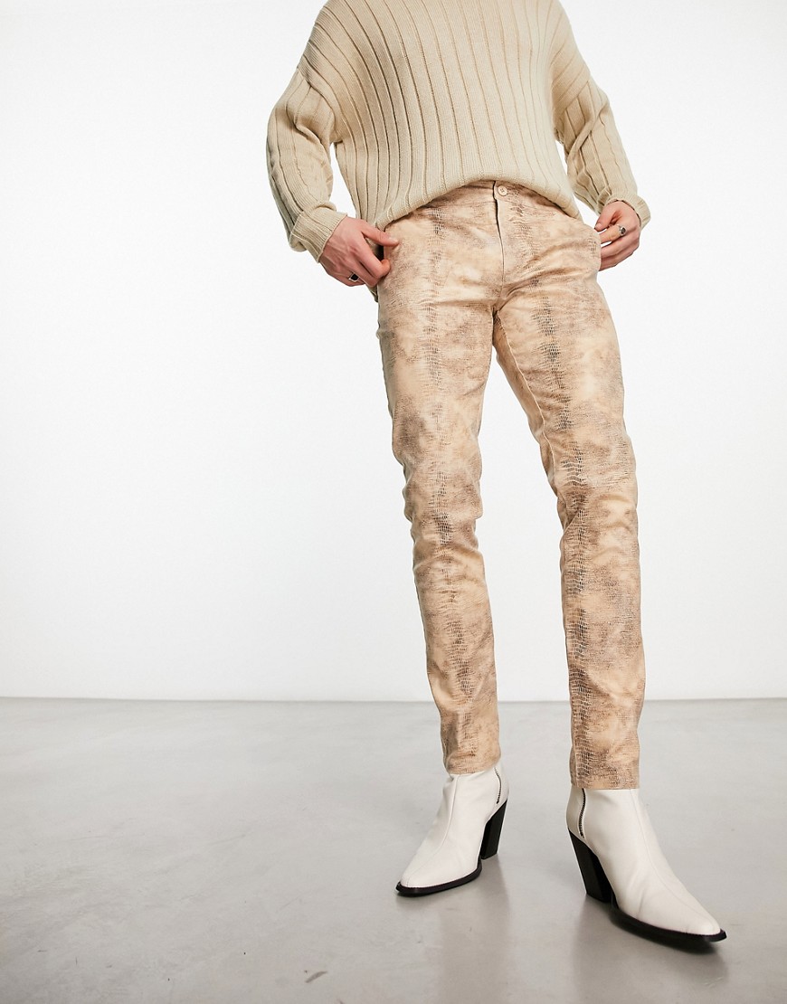 ASOS DESIGN low rise skinny trousers in snake print-Multi