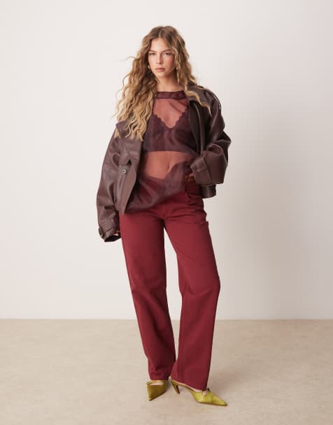 ASOS DESIGN low rise slim fit jeans in pomegranate - view 1