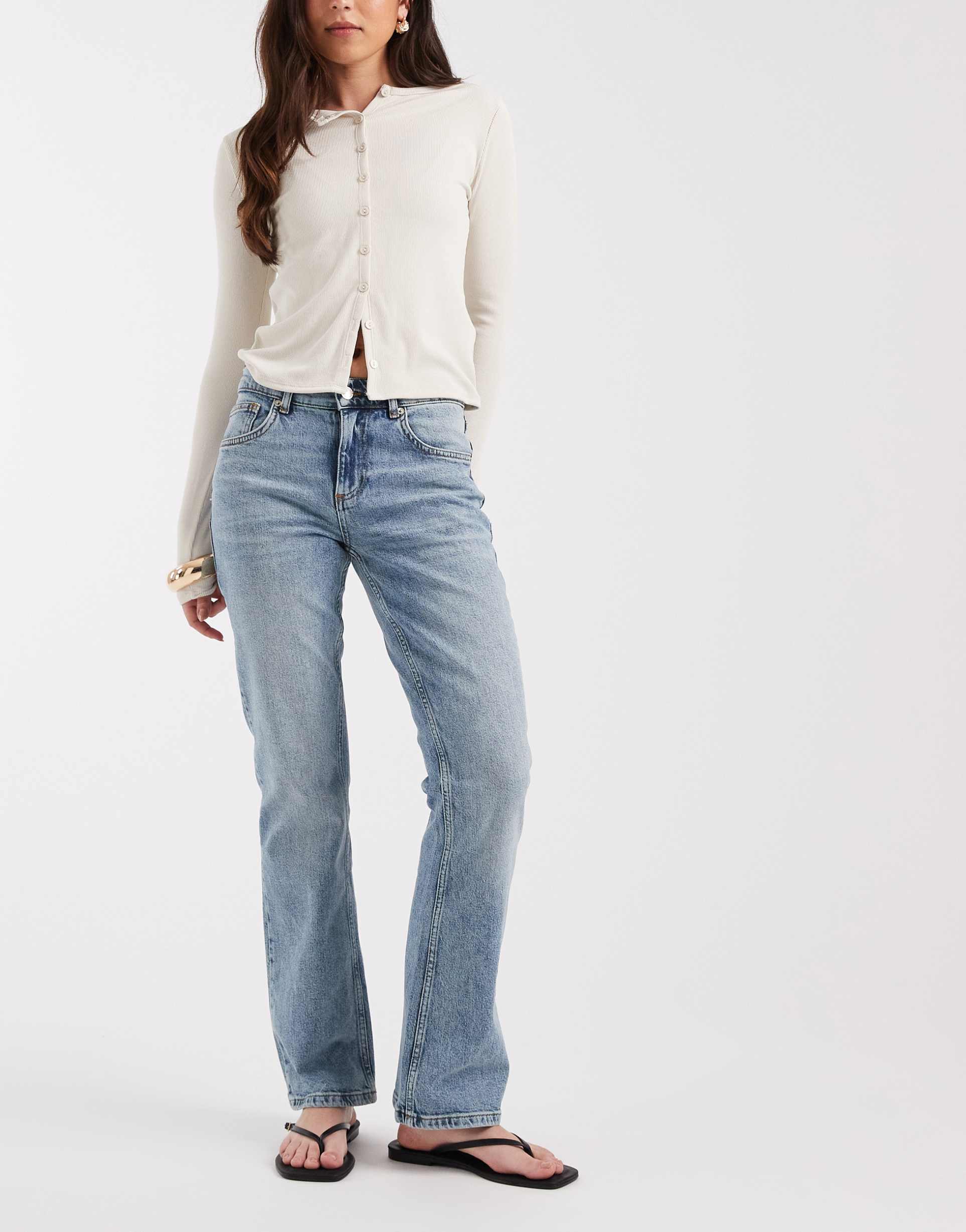 asos design low rise slim flare jeans in light tint