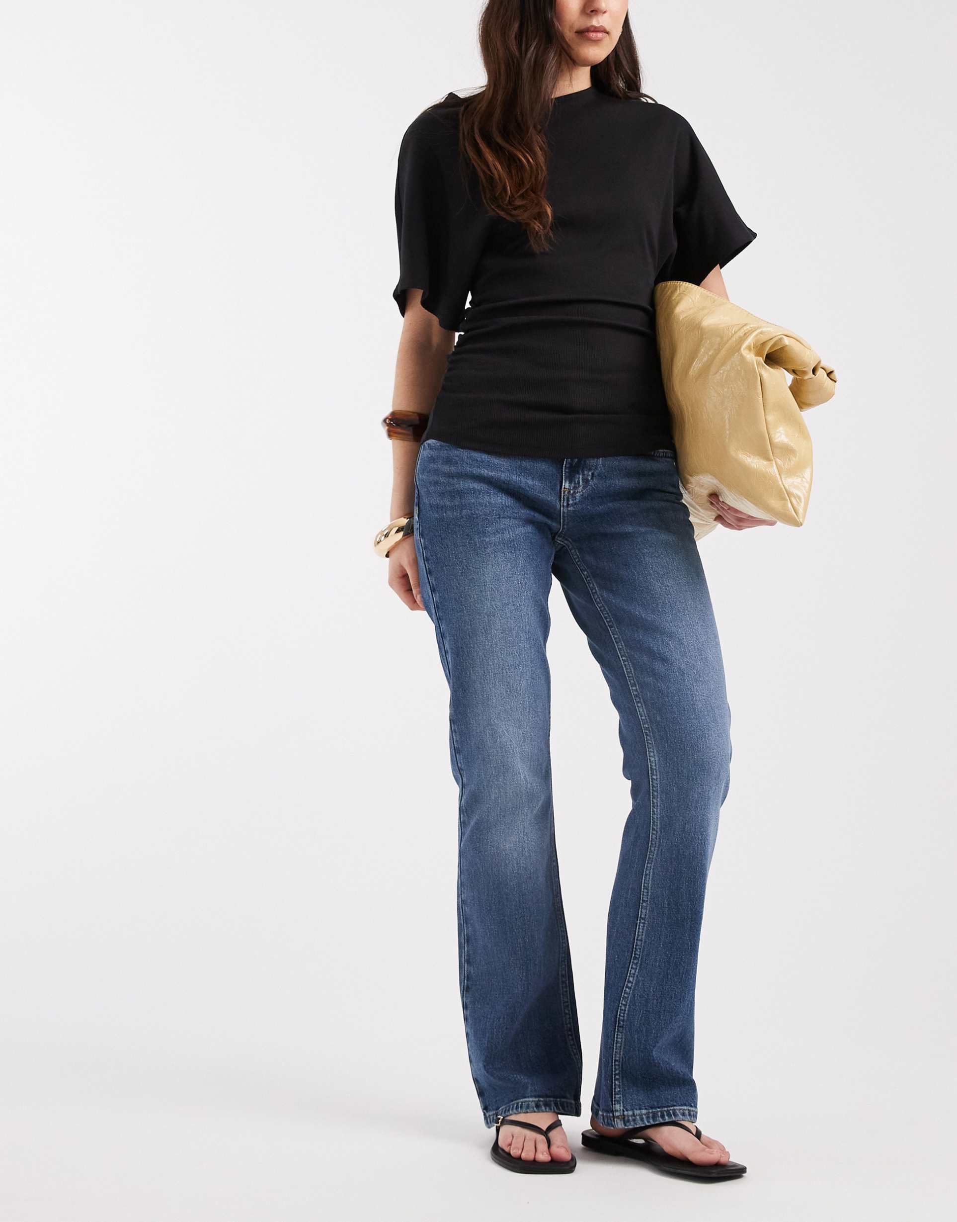 asos design low rise slim flare jeans in washed blue