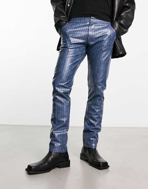 Blue leather on sale look trousers