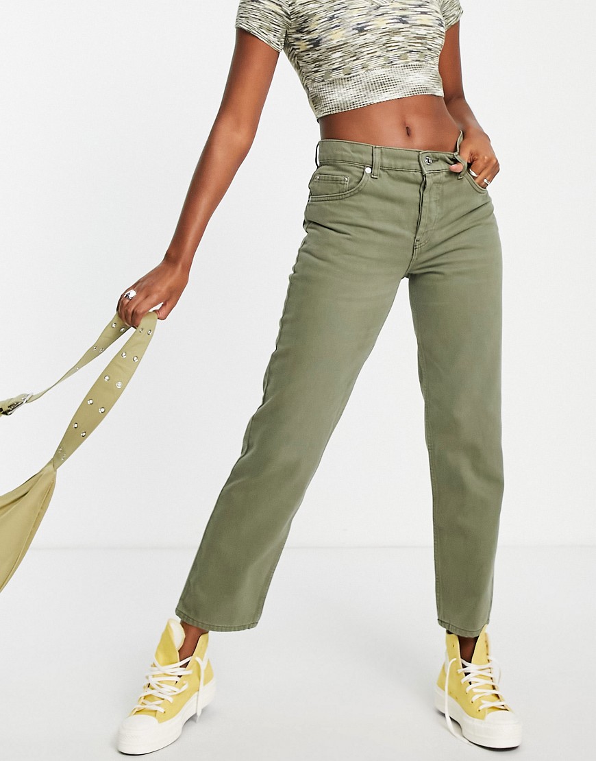 ASOS DESIGN low rise straight leg jean in khaki-Green