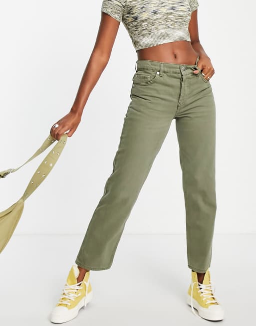 ASOS DESIGN low rise straight leg jean in khaki