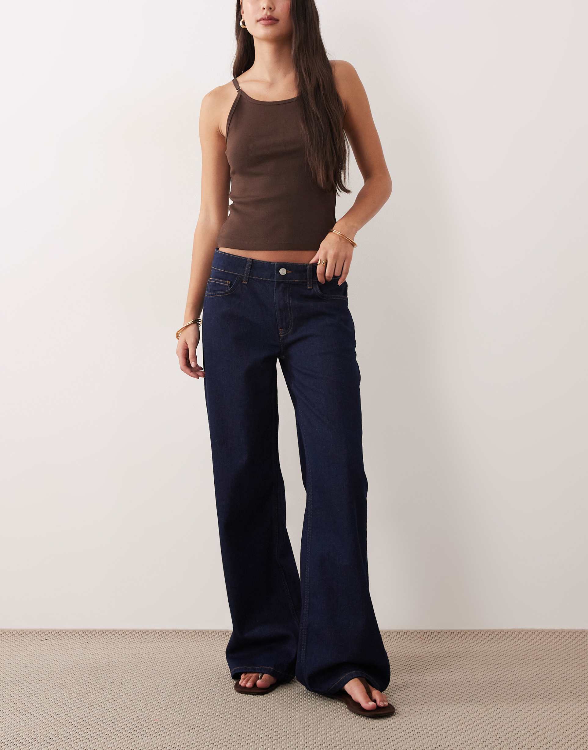 asos design low rise straight leg jeans in indigo