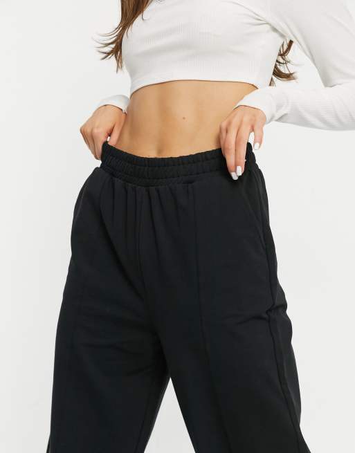 ASOS DESIGN straight leg sweatpants with deep waistband and pintuck in  cotton in gray heather - BLACK