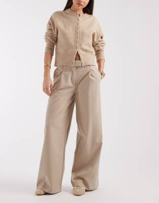 Asos Design Curve Low Rise Tailored Mensy Pants In Neutral