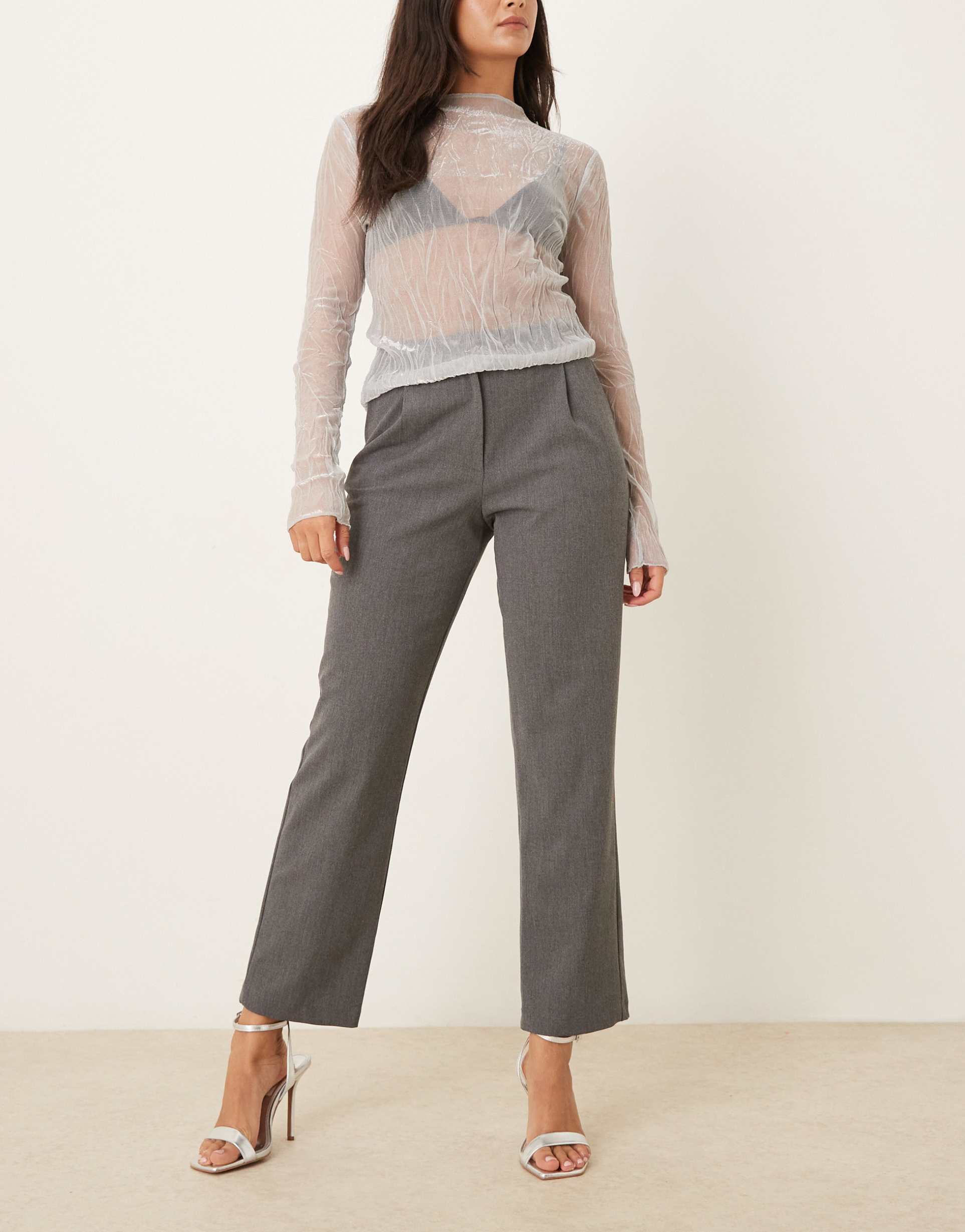 asos design low rise tailored pants in gray