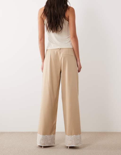 ASOS DESIGN low rise tailored pants with lace hem in mocha, 5 of 5