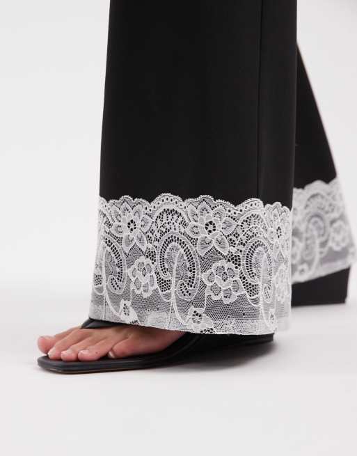 ASOS DESIGN low rise tailored trouser with lace hem in black, 5 of 5