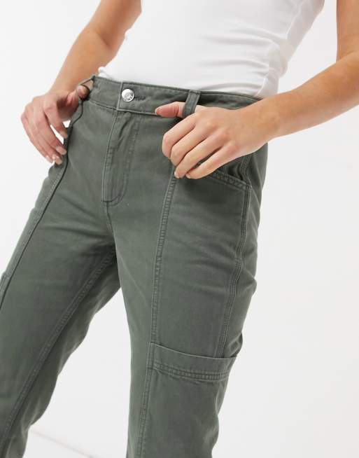 ASOS DESIGN low rise utility flare in khaki, 3 of 4