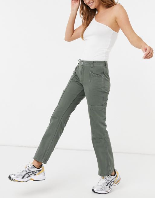 ASOS DESIGN low rise utility flare jeans in khaki