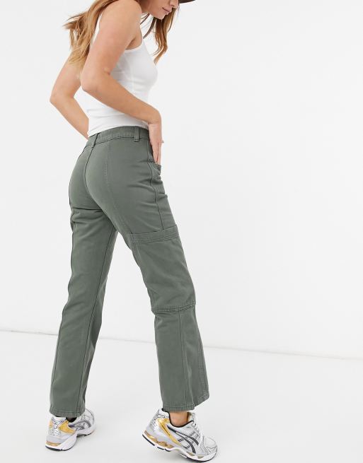 ASOS DESIGN low rise utility flare jeans in khaki, 2 of 4