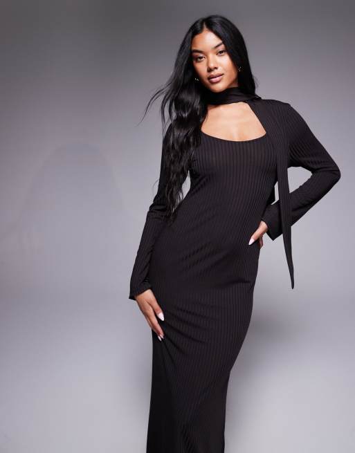 ASOS DESIGN  low scoop neck scarf maxi dress in chocolate