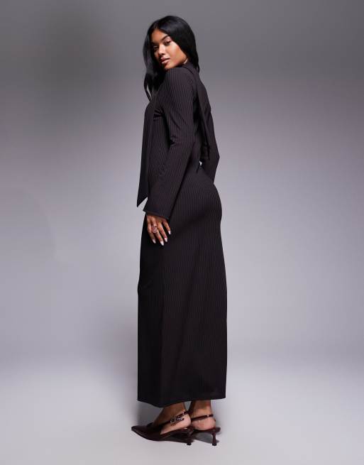 ASOS DESIGN low scoop neck scarf maxi dress in dark chocolate, 3 of 4