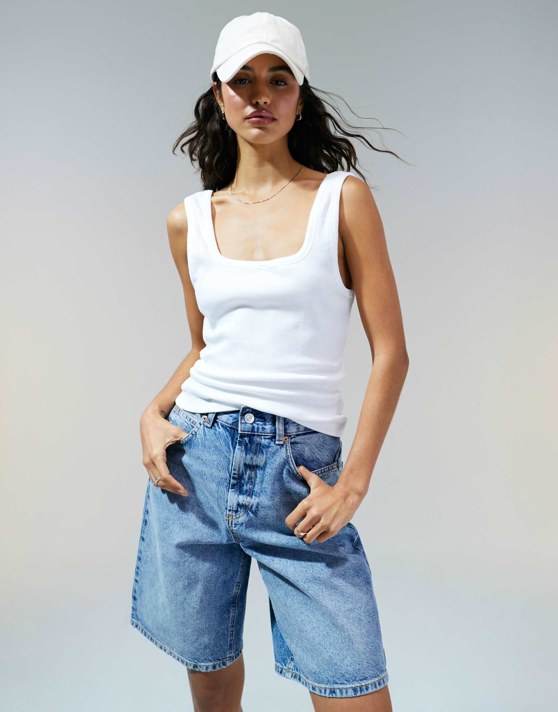asos design low square neck tank top in white
