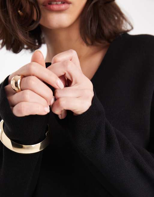 ASOS DESIGN low v neck waisted top in black