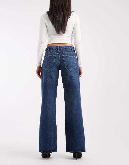 ASOS DESIGN low waist baggy wide leg jean in dark mid blue, 3 of 5